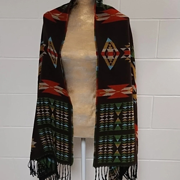 Southwestern Large Soft Fringed Scarf Wrap Approximately 27"X64" - Picture 10 of 10